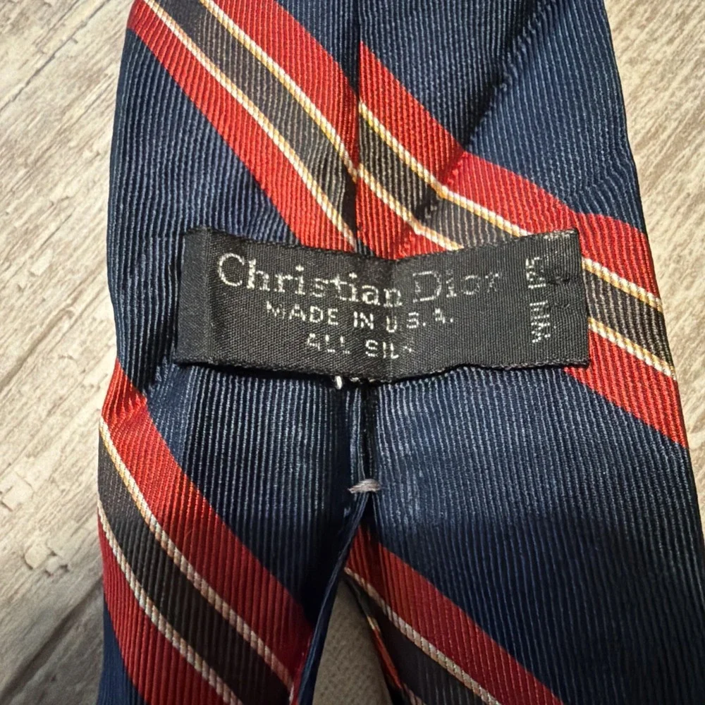 Christian Dior Tie Striped w/ Logo Accent Blue Red 56